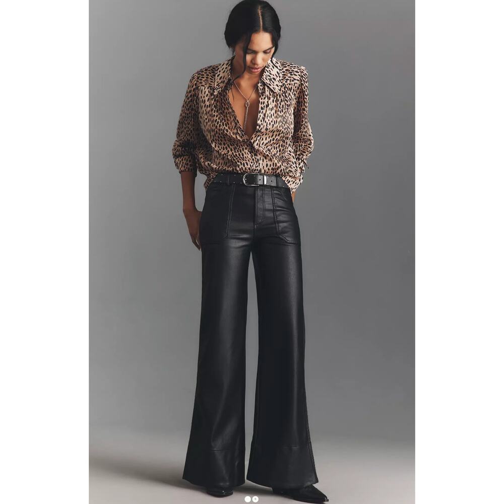 New! Anthropologie Rylan Faux Leather Relaxed High-Rise Flare Pants by Pilcro 30